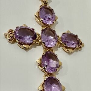 14k Gold and amethyst Cross Pendant